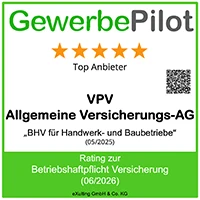 GewerbePilot Siegel „Top Anbieter“ für die VPV Betriebshaftpflichtversicherung für Handwerk und Bau.
